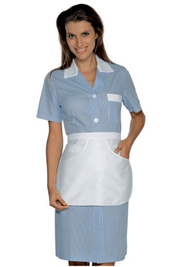 Half sleeves Positano gown with apron - Isacco Bianco+riga Azzurro